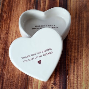 Mother of the Groom Gift, Mother in Law Gift, Mom Gift - Personalized Heart Box- Thank You for Raising the Man of My Dreams - Keepsake Box