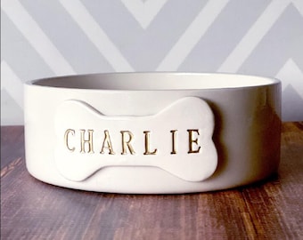 Personalized Ceramic Dog Bowl, Custom Pet Dish, Pet Feeding - Small/Medium Size