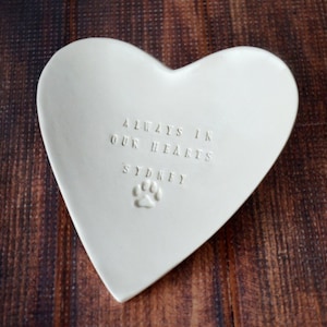 Dog Sympathy Gift, Pet Sympathy Gift, Pet Memorial Gift, Loss of Pet Gift Always in our Hearts With Pet's Name Heart Shaped Bowl image 4