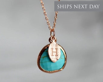 December Birthstone Necklace, Turquoise Necklace, Bridesmaid Necklace, Turquoise Birthstone Necklace, Custom Initial Necklace, Gift for Her