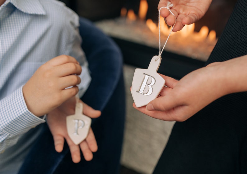 Set of 4 Personalized Dreidel Hanukkah Ornaments with Initials Custom Ornament Set, Unique Gift for Hanukkah image 9