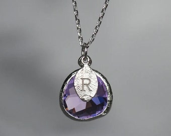 Lilac Stone Necklace, February Birthstone Necklace, Aquarius Necklace, Bridesmaid Necklace, Birthstone Necklace, Custom Initial Necklace