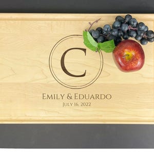 5th Anniversary Gift | Custom Engraved Cutting Board | Personalized with Initial & Names | Traditional Five-year | Maple | Gift for Him