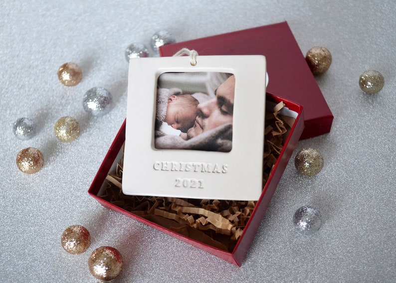 First Christmas Ornament 2024 READY TO SHIP Square Picture Frame Ornament, Family Ornament, Baby or Child Ornament, Wedding Ornament image 5