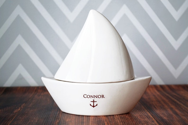 Sailboat Box Baptism Gift, Baby Gift or First Communion Gift Personalized Gift image 1