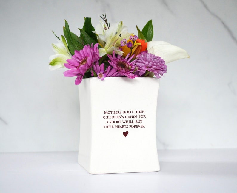 READY TO SHIP Unique Mother of the Bride Gift Square Vase Mothers Hold Their Children's Hands for a Short While But Their Hearts Forever image 6