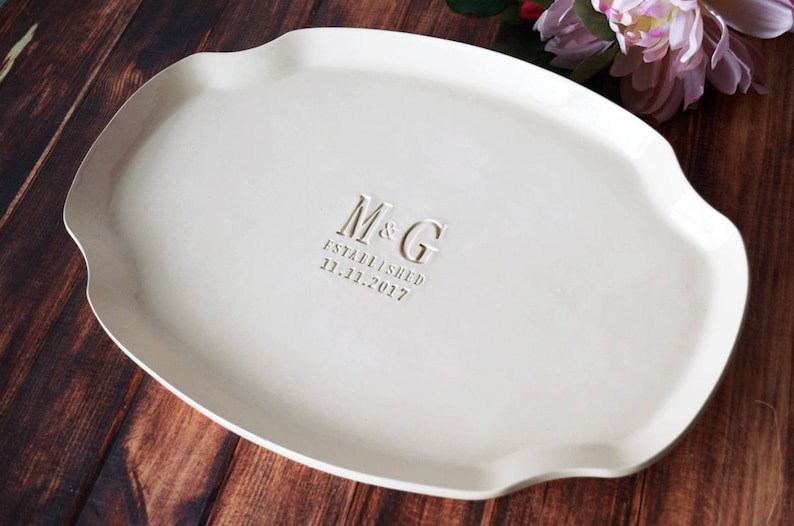 Wedding Gift, Engagement Gift, Anniversary Gift or Signature Guestbook Platter Personalized with Initials and Date image 1