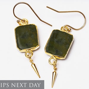 Peridot Earrings, August Birthstone Earrings, Gift for Her, Genuine Peridot Jewelry Set, Handmade Jewelry, Gemstone Slice earrings