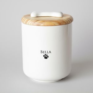 dog urn for pet ashes - ceramic with wood lid - personalized