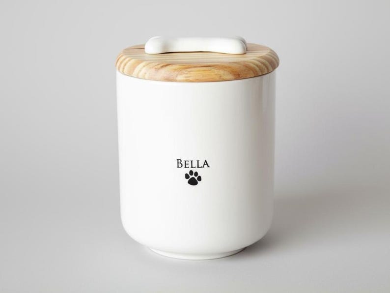 dog urn for pet ashes - ceramic with wood lid - personalized