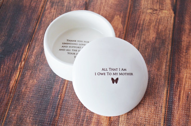 Unique Mother of the Bride Gift, Mom Wedding Gift - Round Keepsake Box - All That I Am I Owe To My Mother 