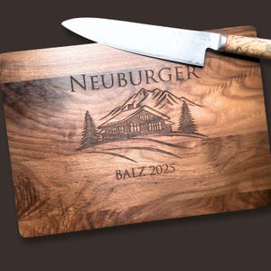 Mountain Cabin Personalized Engraved Cutting Board, Housewarming Gift, Walnut, Maple or Bamboo, Up to 11&quot; x 17&quot;