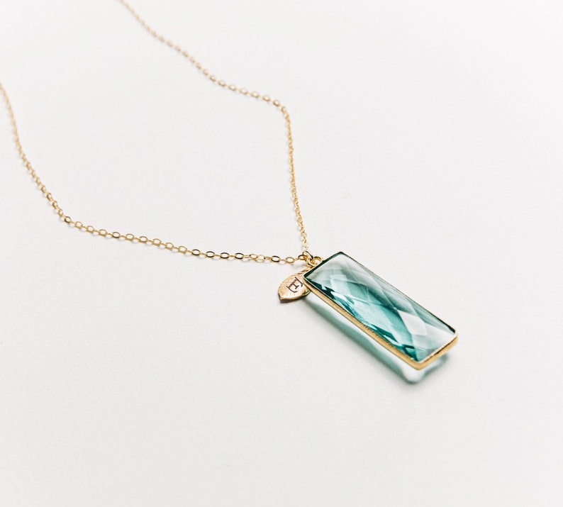 Aquamarine Rectangle Necklace, March Birthstone Necklace, Sterling Silver or 18K Gold, Personalized Necklace, Bridesmaid Gift, Mom Necklace image 1