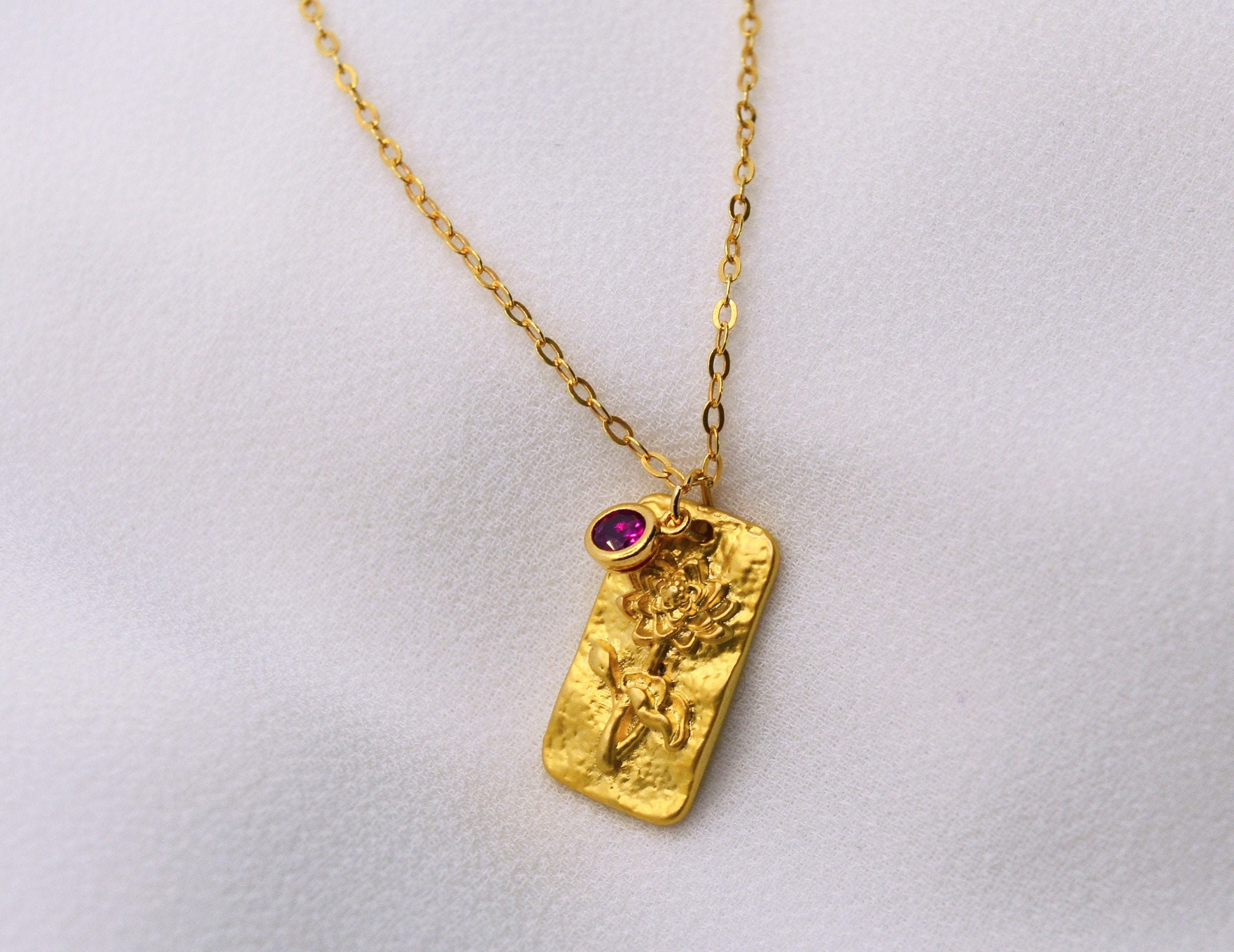 July Birth Month Flower Necklace Ruby Birthstone Stone Etsy UK