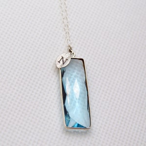 Aquamarine rectangle pendant necklace