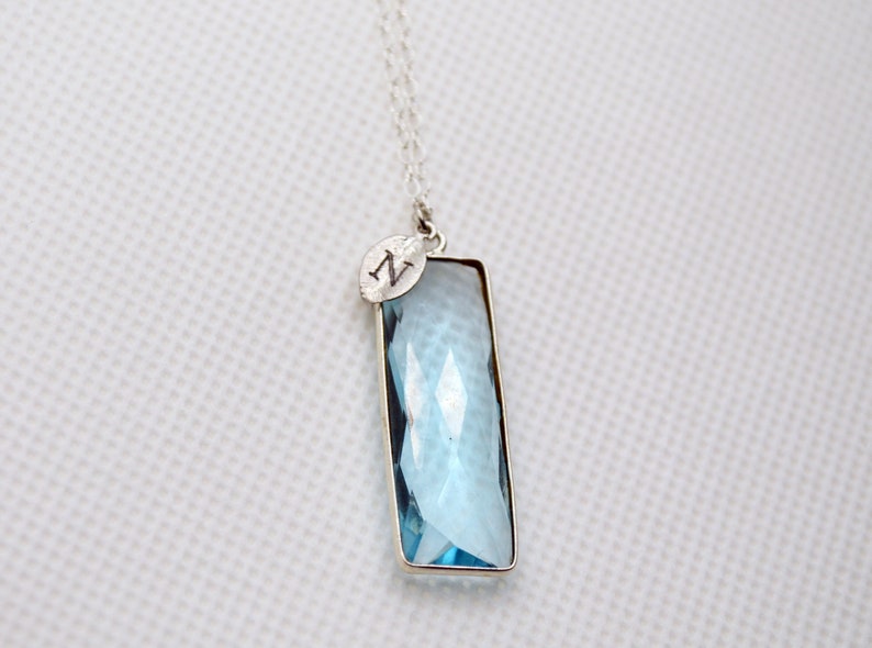 Aquamarine rectangle pendant necklace