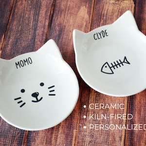 Cat Bowl(s)-Personalized, Custom Cat Dish, Cat Gift, Kitten Bowl, Kitten Gift, Personalized Cat Food Dish, Kiln-fired