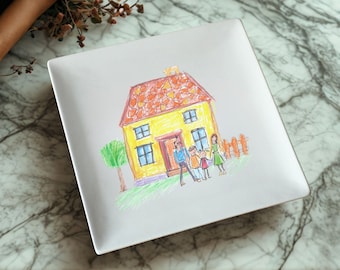 Ceramic Plate with Child's Artwork in Full Color - Gift for Mom - Gift for Dad - 8 x 8