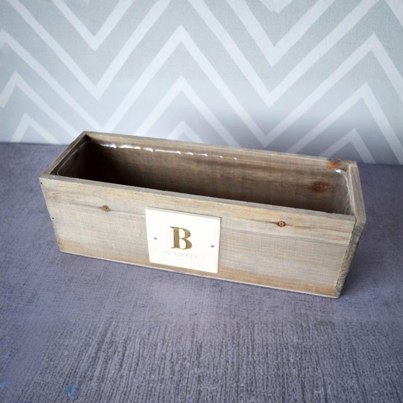 Natural Pine Wood with Painted Initials - Personalized Wedding Gift - Wedding Centerpiece Planter Box image 9