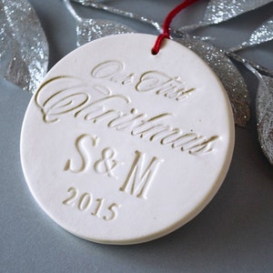 Personalized Our First Christmas Ornament with Initials & Year Gifts for Couples, Custom Christmas Ornament, Holiday Gift image 1