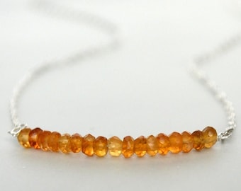 Citrine Beaded Bar Necklace, November Birthstone Necklace, Bridesmaid Gift, Mom Necklace, November Birthday Gift for Her