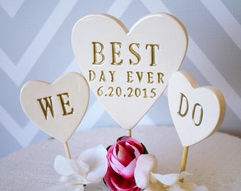 PERSONALISIERT Best Day Ever Herz Hochzeit Cake Topper