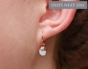 Herkimer Diamond Earrings, Raw Dangles, Personalized Birthstone Jewelry, April Birthday Gift, Silver or Gold