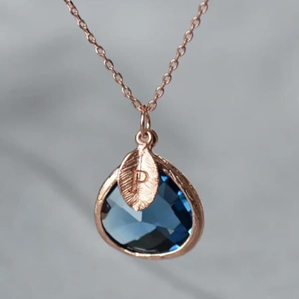Personalized Sapphire Necklace, September Birthstone Necklace, Custom Initial Necklace, Gift for Her, Sapphire Jewelry, Bridesmaid Necklace