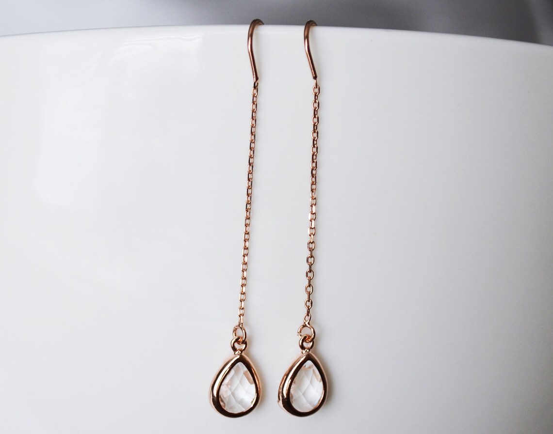 Zoey Blush Platinum Plated 0.17ctw Diamond Heart Threader Drop Earrings