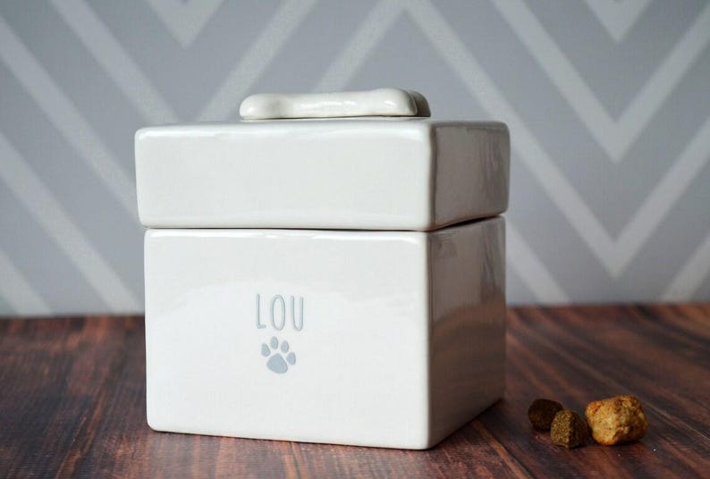 Personalisierter Hunde Leckerli Glas, Hunde Leckerli Behälter, Hunde Geschenk - mit Name in Gold oder Silber Large - 4"x4"x4"