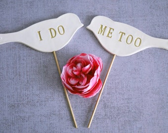 I Do Me Too - Bird Wedding Cake Toppers - READY TO SHIP - Gold, Silver or Black