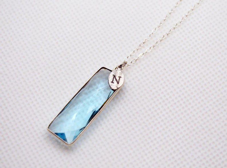 Aquamarine Rectangle Necklace, March Birthstone Necklace, Sterling Silver or 18K Gold, Personalized Necklace, Bridesmaid Gift, Mom Necklace image 3