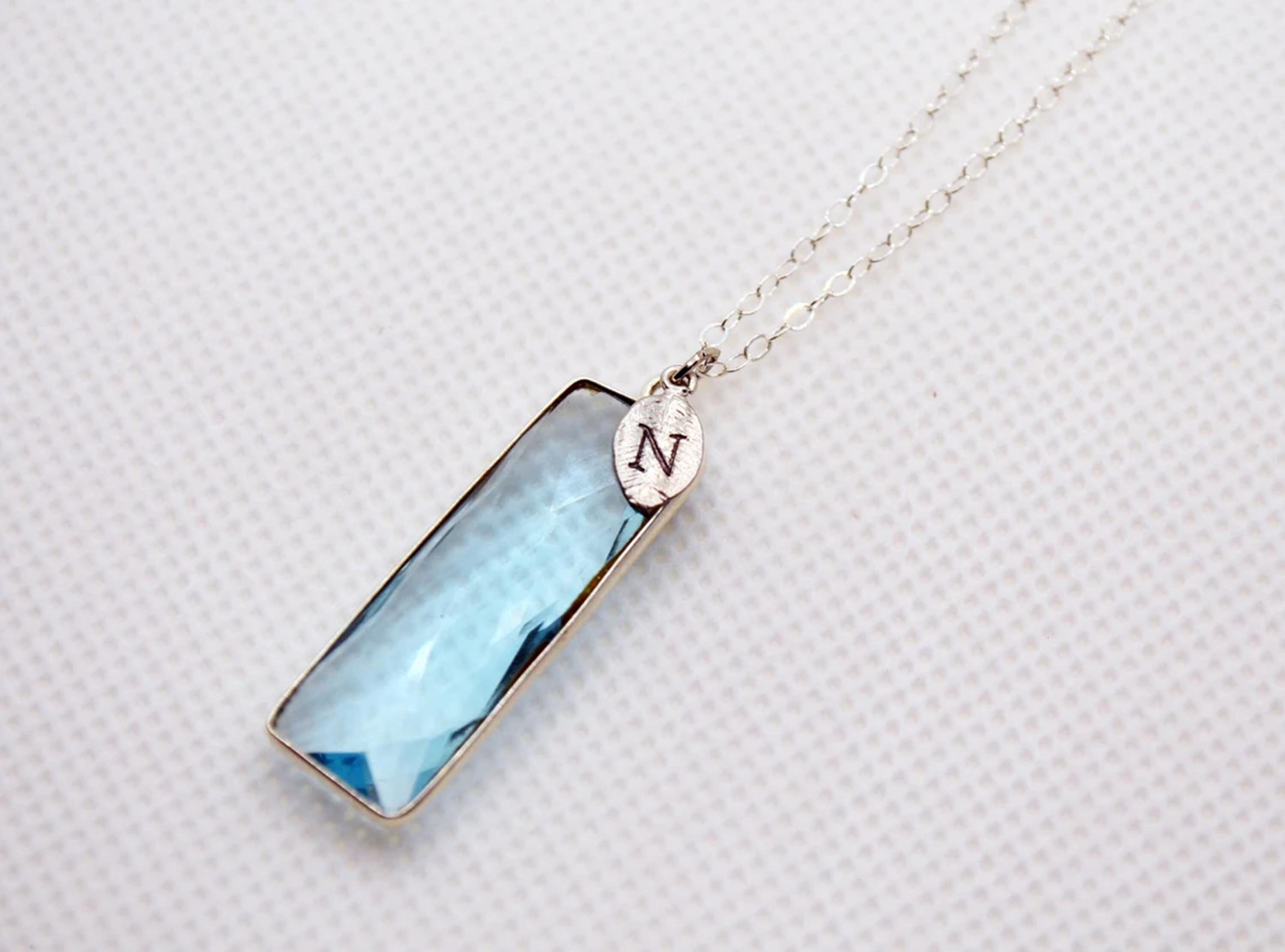 Aquamarine Rectangle Necklace March 