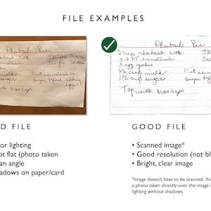May include: A handwritten recipe for rhubarb pie on lined paper. The recipe includes ingredients such as rhubarb, cornstarch, eggs, milk, and sugar. The instructions include baking temperatures and times. The recipe also notes to add cornstarch to the sugar before adding the eggs.