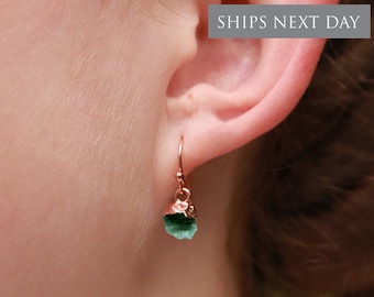 Raw Genuine Emerald Earrings, Personalized Emerald Birthstone Earrings, May Birthday Gift, Natural Emerald Jewelry