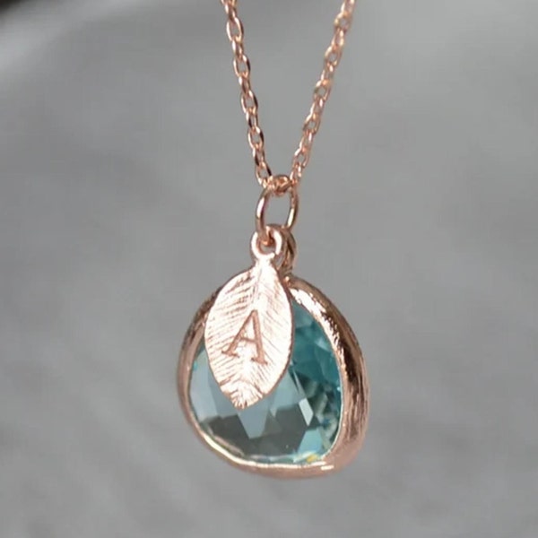 Personalisierte Aquamarin-Halskette, Brautjungfer Halskette, März Birthstone Halskette, Benutzerdefinierte Anfangshalskette, Geschenk für sie, Aquamarin-Schmuck