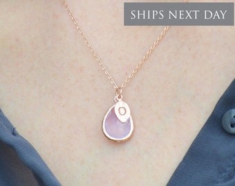 October Birthstone Necklace, Pink Opal Necklace, Personalized Bridesmaid Necklace, Custom Initial Necklace, Gift for Her, Pink Opal Jewelry