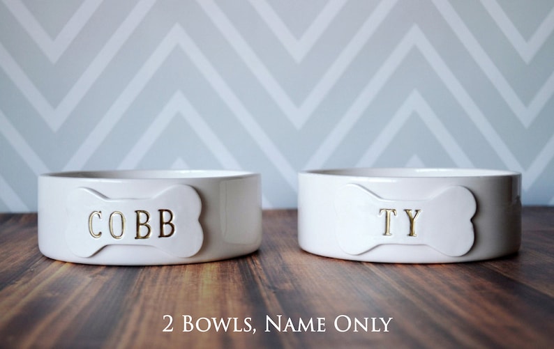 Personalized Dog Bowl, Dog Dish, Dog Bowl with Name, Custom Dog Bowl, Dog Gift, Puppy Gift, Pet Gift Small/Medium Size Ceramic 2 Bowls, Name Only