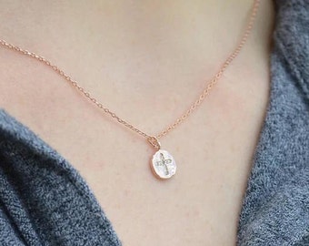 Rose Gold Cross Necklace, Baptism Gift, First Communion Gift, Confirmation Gift, Godchild Gift, Girls Cross Necklace, Cross Pendant