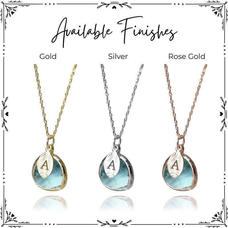 March Birthstone Necklace, Personalized Aquamarine Necklace, Bridesmaid Necklace, Custom Initial Necklace, Gift for Her, Aquamarine Jewelry image 9