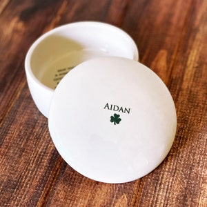 Baptism Gift, First Communion Gift or Confirmation Gift - Personalized With Name and Irish Blessing in Green - Round Keepsake Box