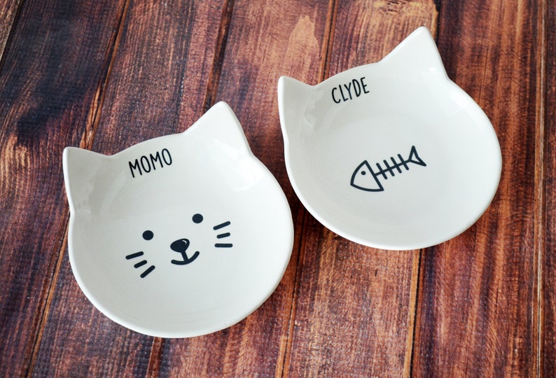 Personalized Cat Bowl, Custom Cat Dish, Cat Gift, Kitten Bowl, Kitten Gift, Personalized Cat Food Dish 2, Fish & Face