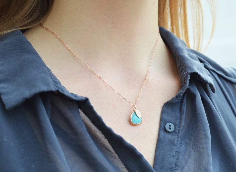 Turquoise Necklace, December Birthstone Necklace, Bridesmaid Necklace, Turquoise Birthstone Necklace, Custom Initial Necklace, Gift for Her image 6