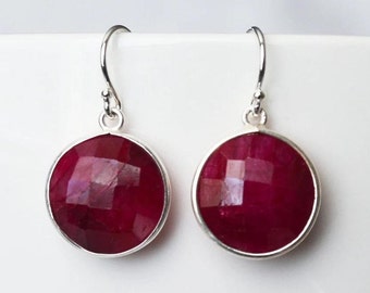 Ruby Earrings, July Birthstone Earrings, Birthday Gift, Ropada Stone, Round, Sterling Silver or 14K Gold Fill, Ruby Jewelry, Bridesmaid Gift