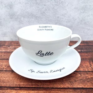 Personalized Porcelain Latte Cup & Saucer, Cappuccino Cup, Coffee Mug, Coffee Lover Gift, Customizable, Wedding Gift, Macchiato, Barista