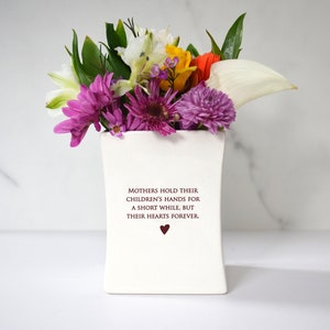 READY TO SHIP Unique Mother of the Bride Gift Square Vase Mothers Hold Their Children's Hands for a Short While But Their Hearts Forever image 4