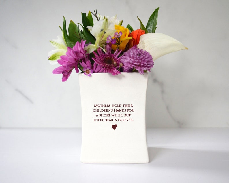 READY TO SHIP Unique Mother of the Bride Gift Square Vase Mothers Hold Their Children's Hands for a Short While But Their Hearts Forever image 4