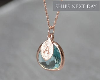 Personalized Aquamarine Necklace, Bridesmaid Necklace, March Birthstone Necklace, Custom Initial Necklace, Gift for Her, Aquamarine Jewelry