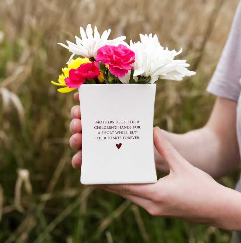 READY TO SHIP Unique Mother of the Bride Gift Square Vase Mothers Hold Their Children's Hands for a Short While But Their Hearts Forever image 5