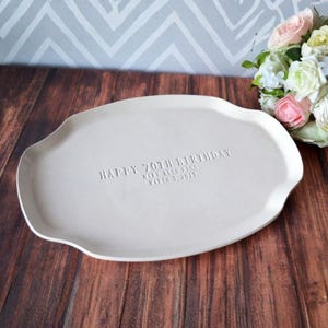 Personalized Birthday Ceramic Platter, Handmade Milestone Gift, Custom Name Date (~16x11")